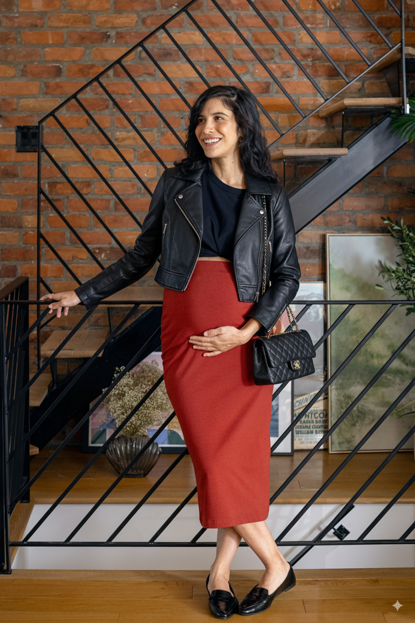 femme allant au travail avec des vêtements de maternité
